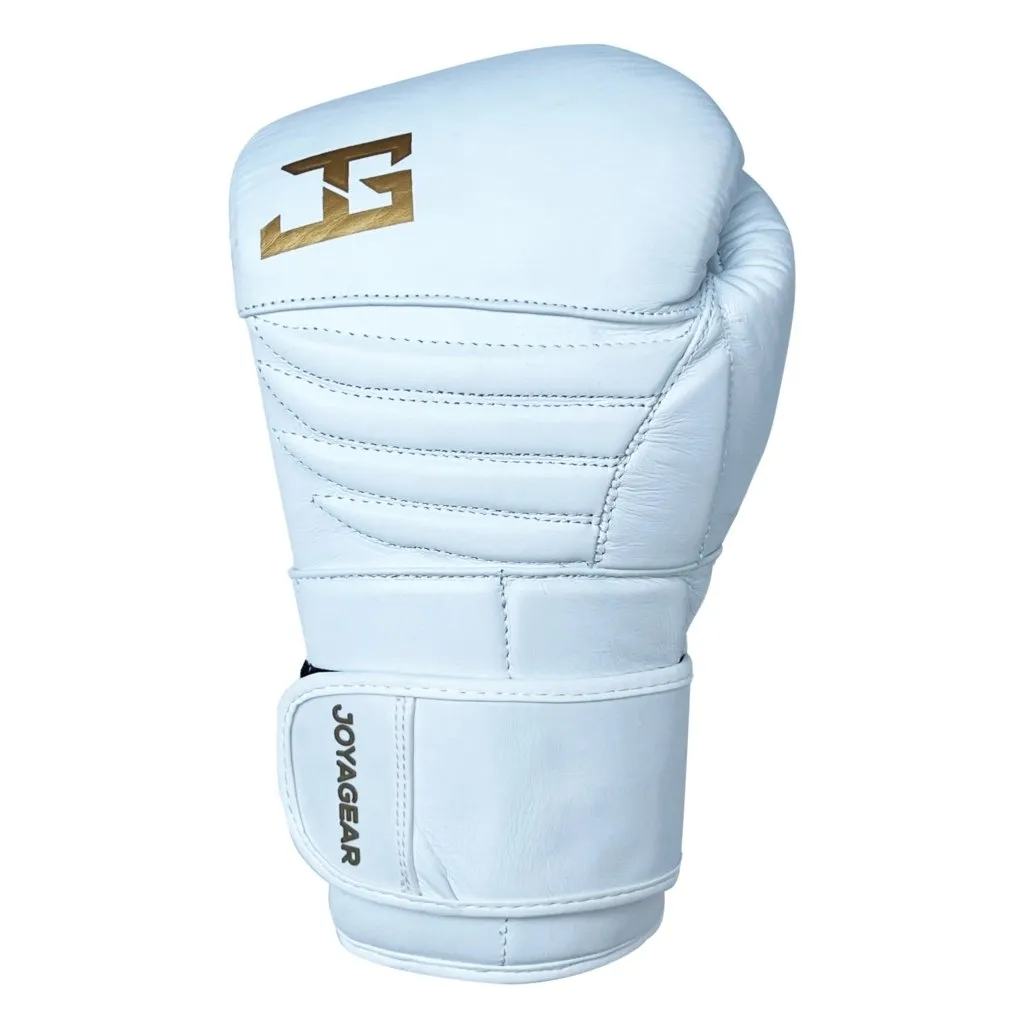 Luva de Kickboxing Joya Falcon em Couro Premium Branco-Dourado