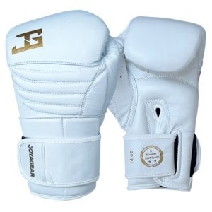 Luva de Kickboxing Joya Falcon em Couro Premium Branco-Dourado