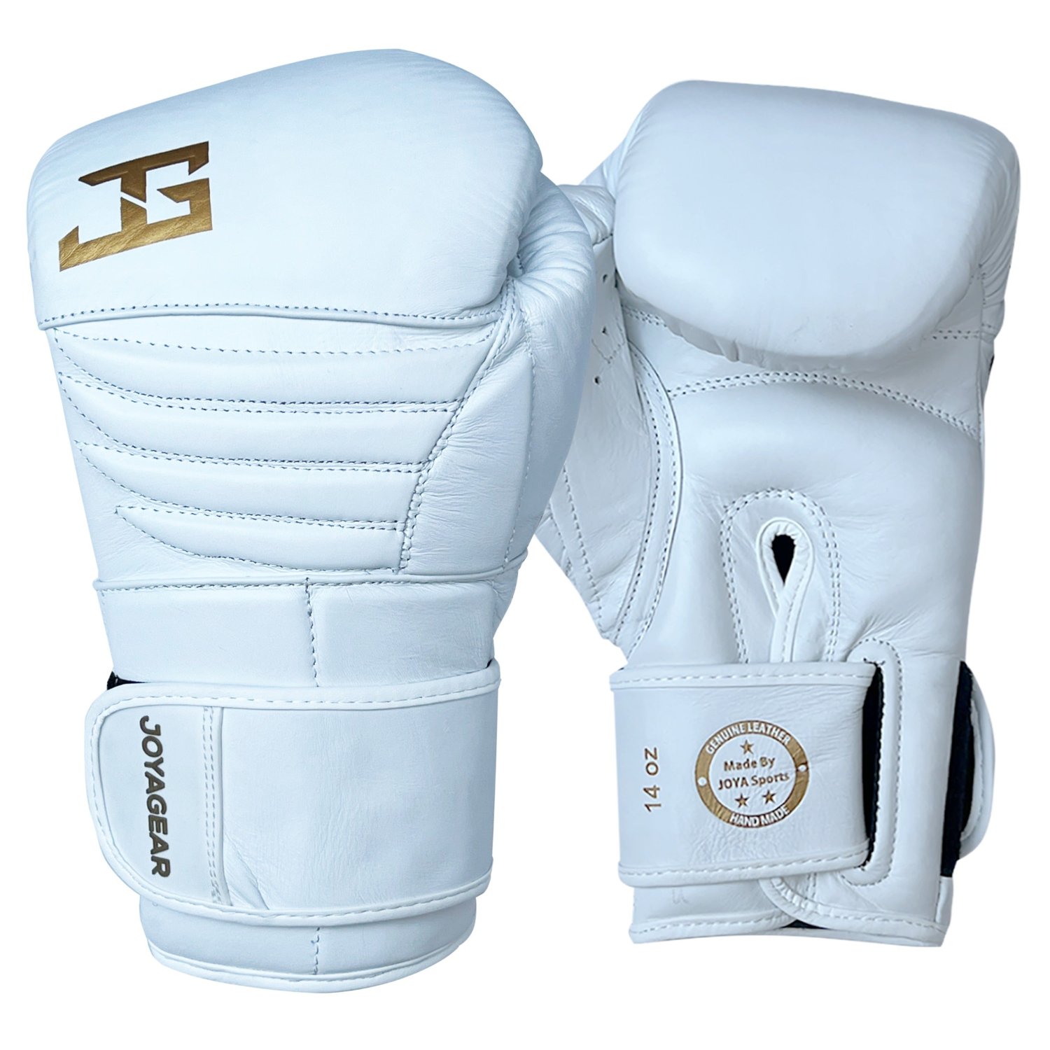 Luva de Kickboxing Joya Falcon em Couro Premium Branco-Dourado - Imagem 1