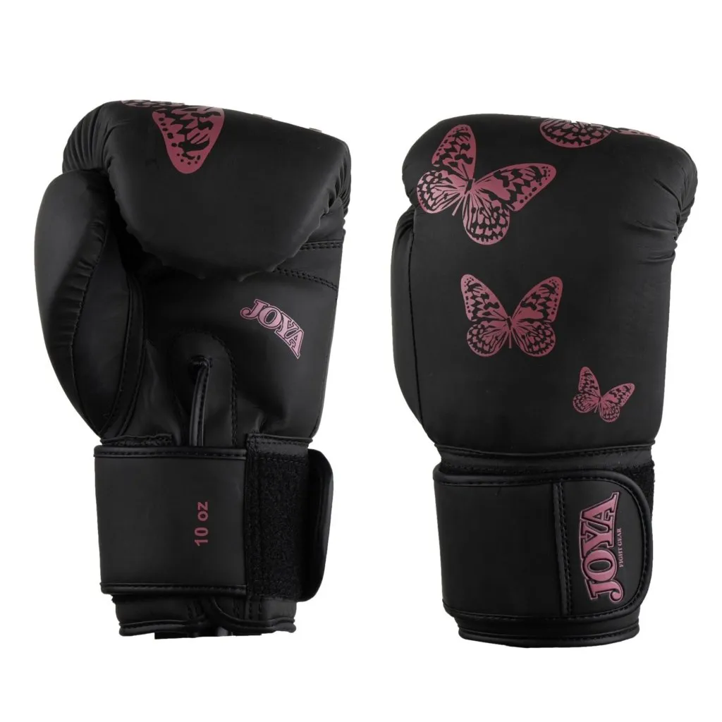 Luva de Kickboxing Joya Butterfly Metal Infantil Preto-Rosa