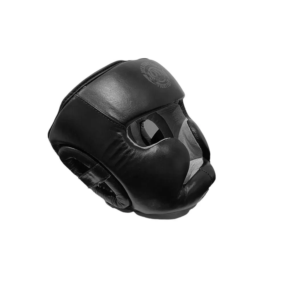 Capacete Fight Fast em Couro Preto-Cinza
