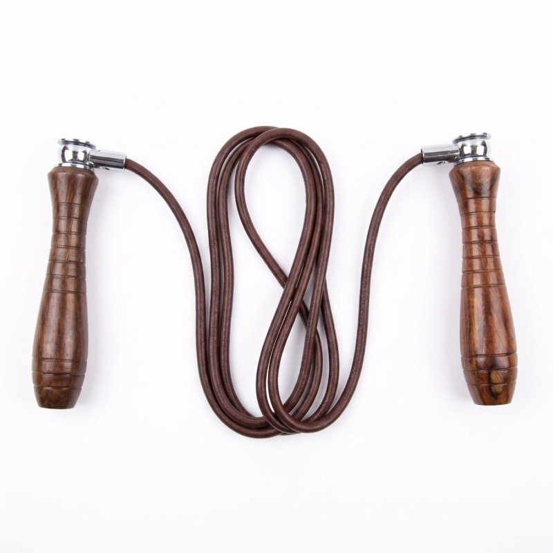 Corda de Pular Joya Profissional em Couro e Madeira Marrom