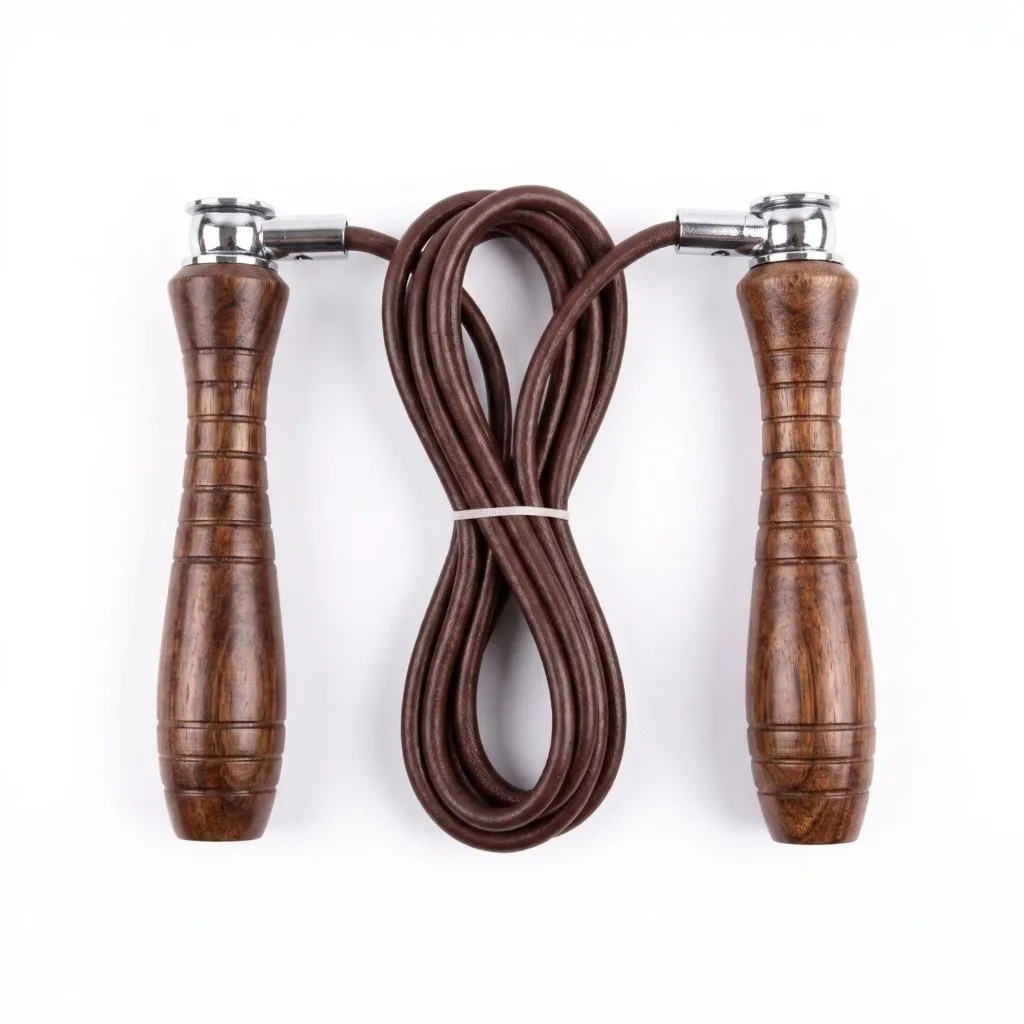 Corda de Pular Joya Profissional em Couro e Madeira Marrom