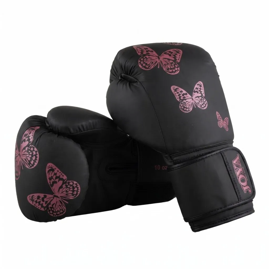 Luva de Kickboxing Joya Butterfly Metal Infantil Preto-Rosa